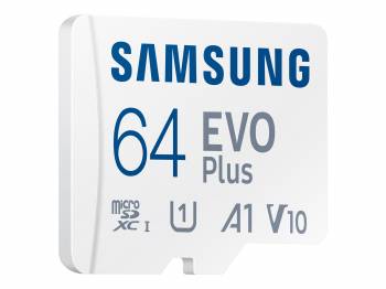 Samsung EVO Plus MB-MC64KA - Flash memory card (microSDXC to SD adapter included) - 64 GB - A1 / Video Class V10 / UHS-I U1 / Class10 - microSDXC UHS-I